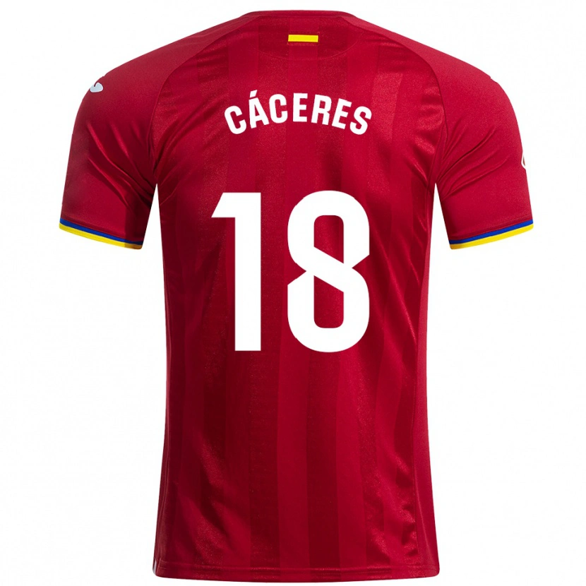 Danxen Homme Maillot Damián Cáceres #18 Rouge Jaune Bleu Tenues Extérieur 2025/26 T-Shirt