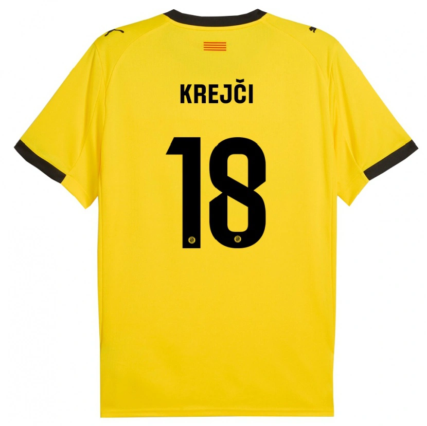 Danxen Homme Maillot Ladislav Krejci #18 Jaune Noir Tenues Extérieur 2025/26 T-Shirt