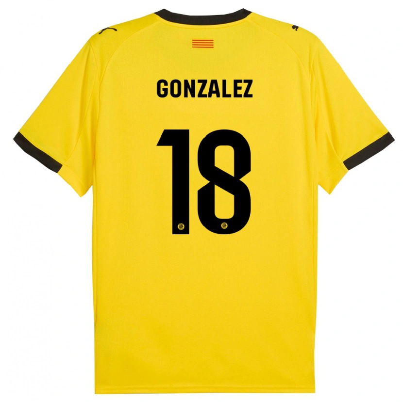 Danxen Homme Maillot Gerard Gonzalez #18 Jaune Noir Tenues Extérieur 2025/26 T-Shirt