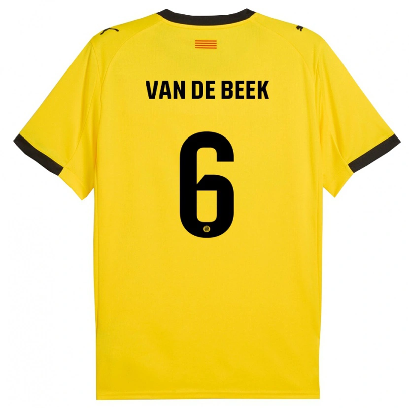 Danxen Homme Maillot Donny Van De Beek #6 Jaune Noir Tenues Extérieur 2025/26 T-Shirt
