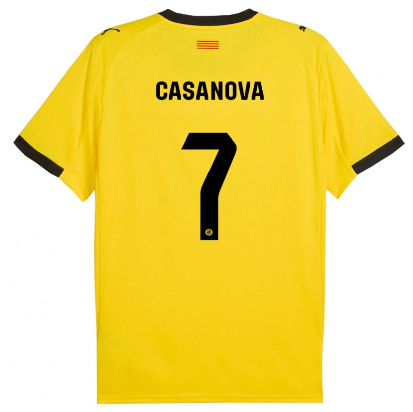 Danxen Homme Maillot Àstrid Casanova #7 Jaune Noir Tenues Extérieur 2025/26 T-Shirt