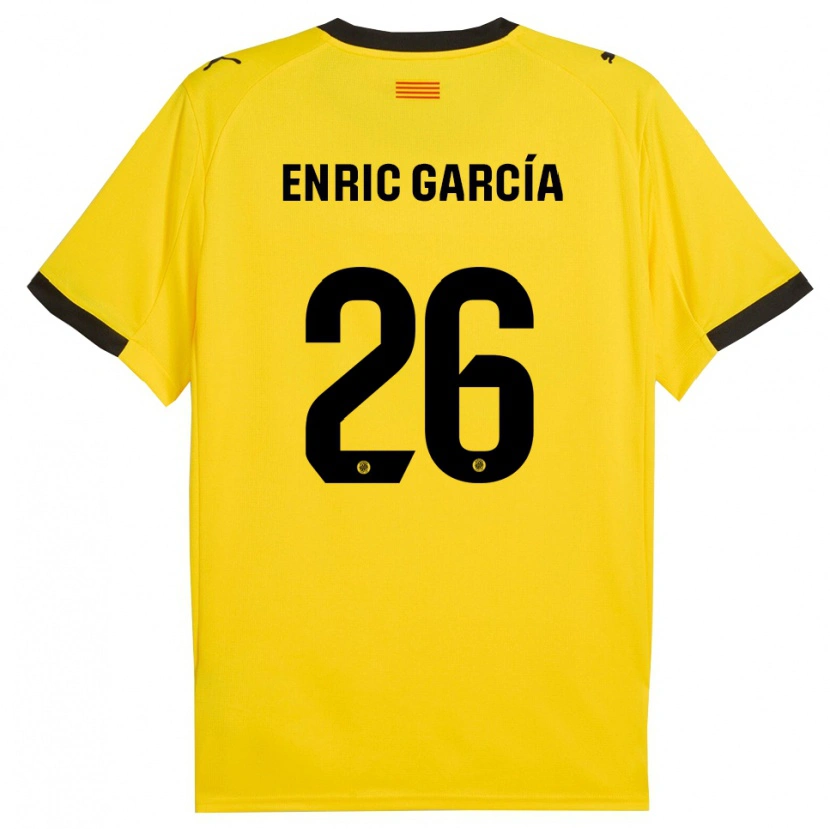 Danxen Homme Maillot Enric García #26 Jaune Noir Tenues Extérieur 2025/26 T-Shirt