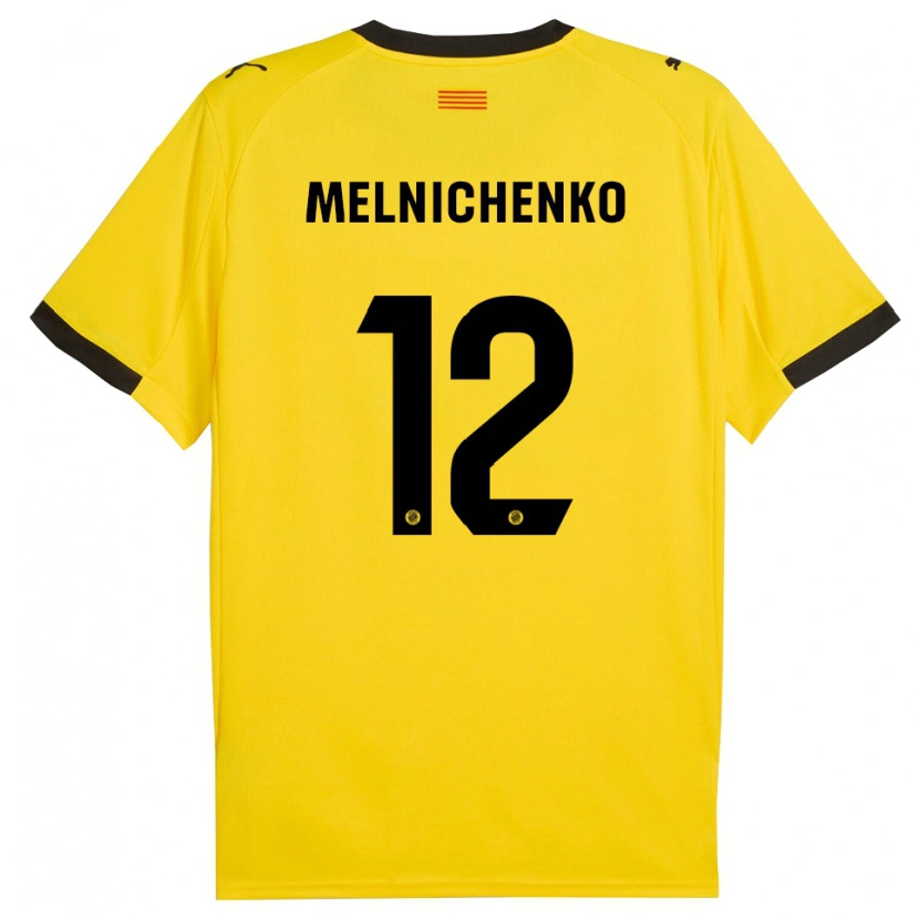 Danxen Homme Maillot Dmytro Melnichenko #12 Jaune Noir Tenues Extérieur 2025/26 T-Shirt