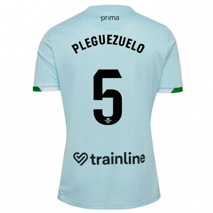 Danxen Homme Maillot Xavi Pleguezuelo #5 Bleu Ciel Vert Tenues Extérieur 2025/26 T-Shirt
