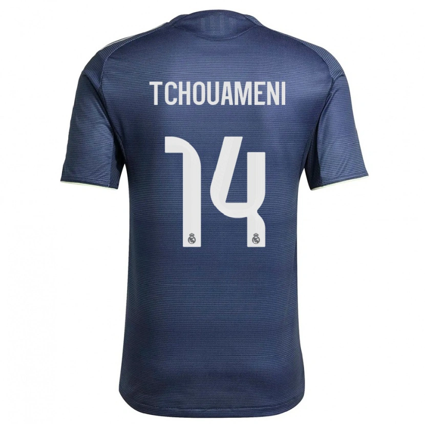 Danxen Homme Maillot Aurélien Tchouaméni #14 Marine Argent Tenues Extérieur 2025/26 T-Shirt