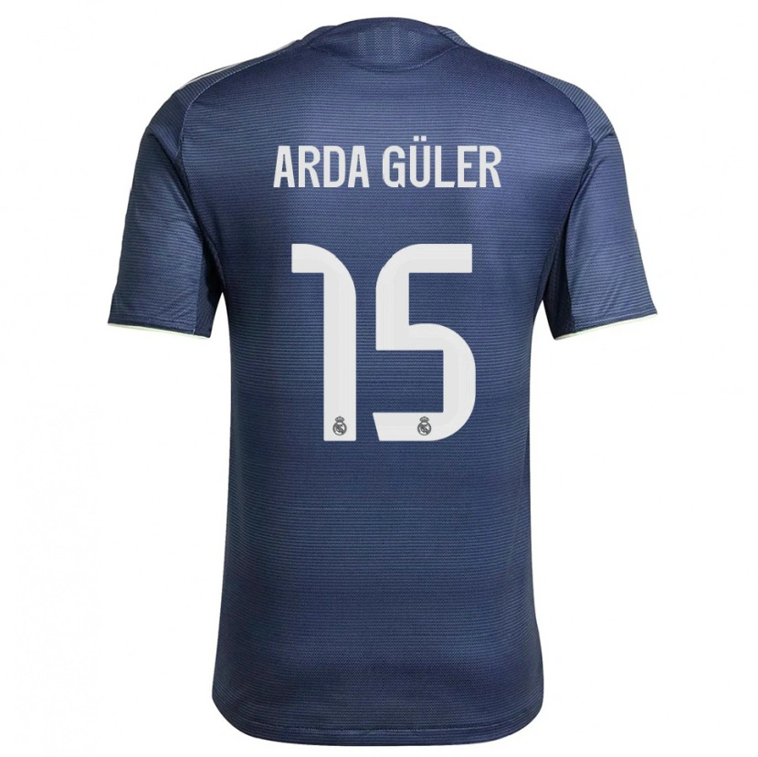 Danxen Homme Maillot Arda Güler #15 Marine Argent Tenues Extérieur 2025/26 T-Shirt