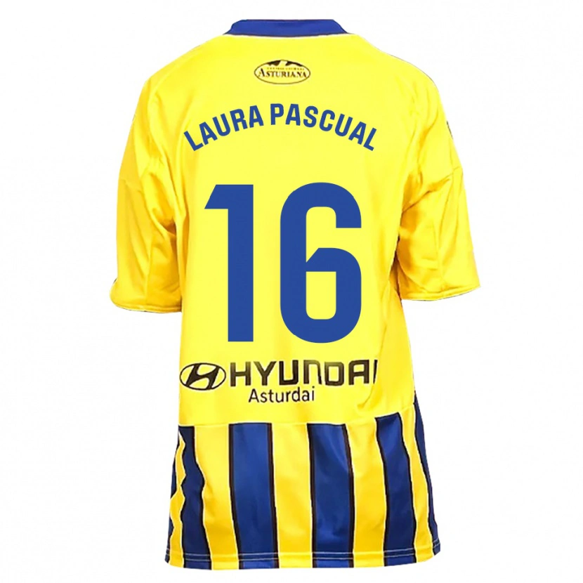 Danxen Homme Maillot Laura Pascual #16 Jaune Bleu Tenues Extérieur 2025/26 T-Shirt