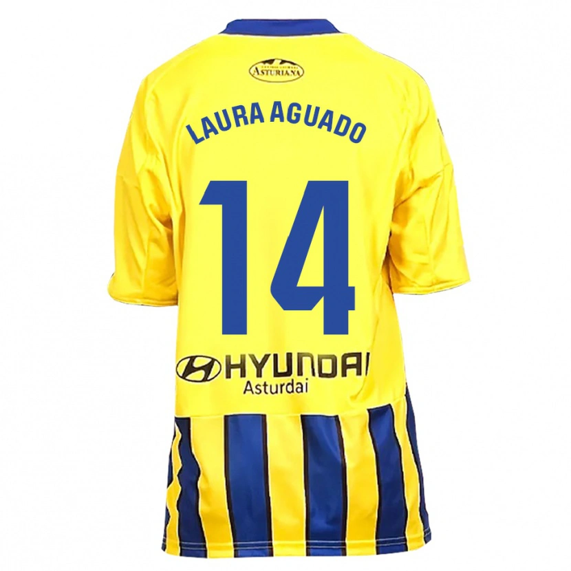 Danxen Homme Maillot Laura Aguado #14 Jaune Bleu Tenues Extérieur 2025/26 T-Shirt