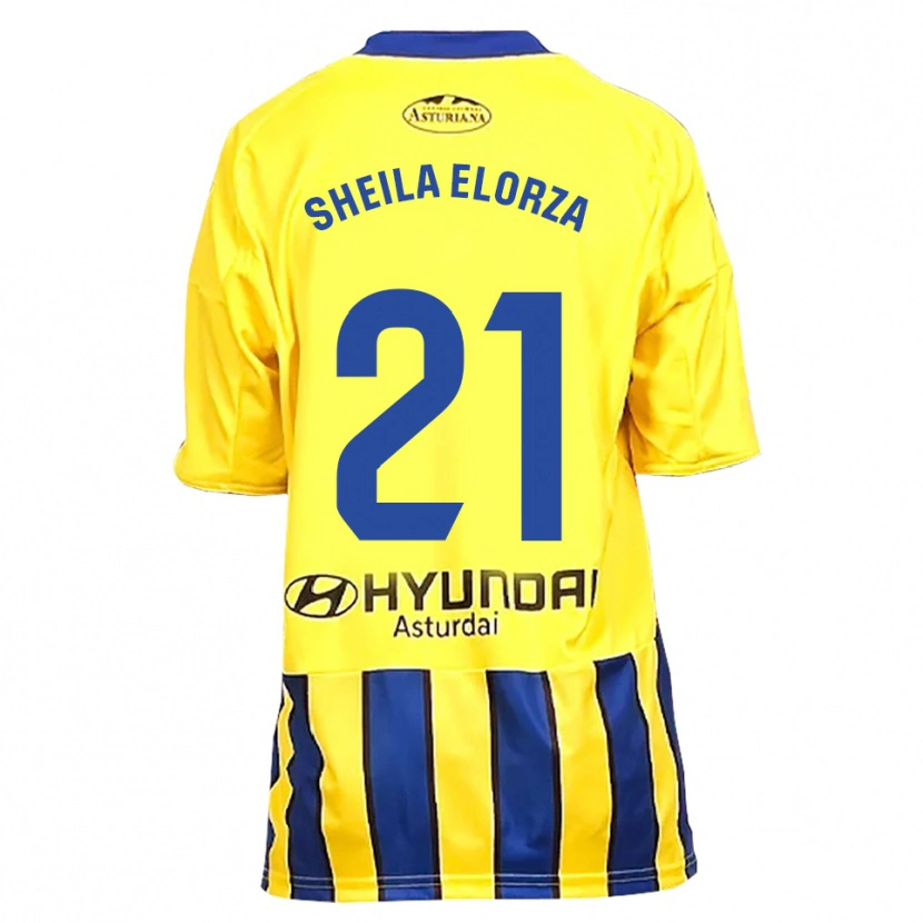 Danxen Homme Maillot Sheila Elorza #21 Jaune Bleu Tenues Extérieur 2025/26 T-Shirt