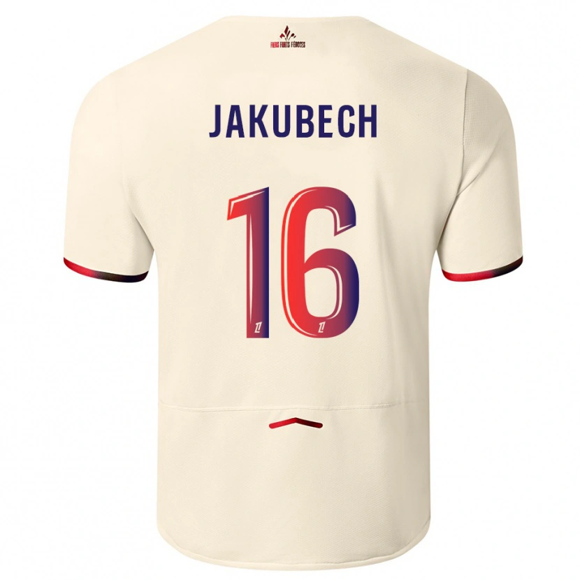 Danxen Homme Maillot Adam Jakubech #16 Blanc Cassé Rouge Tenues Extérieur 2025/26 T-Shirt