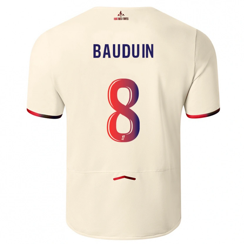 Danxen Homme Maillot Justine Bauduin #8 Blanc Cassé Rouge Tenues Extérieur 2025/26 T-Shirt