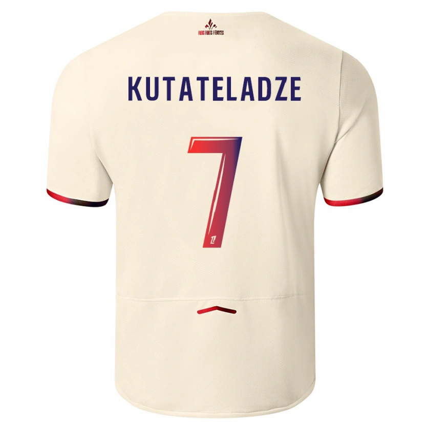 Danxen Homme Maillot Alexandre Kutateladze #7 Blanc Cassé Rouge Tenues Extérieur 2025/26 T-Shirt