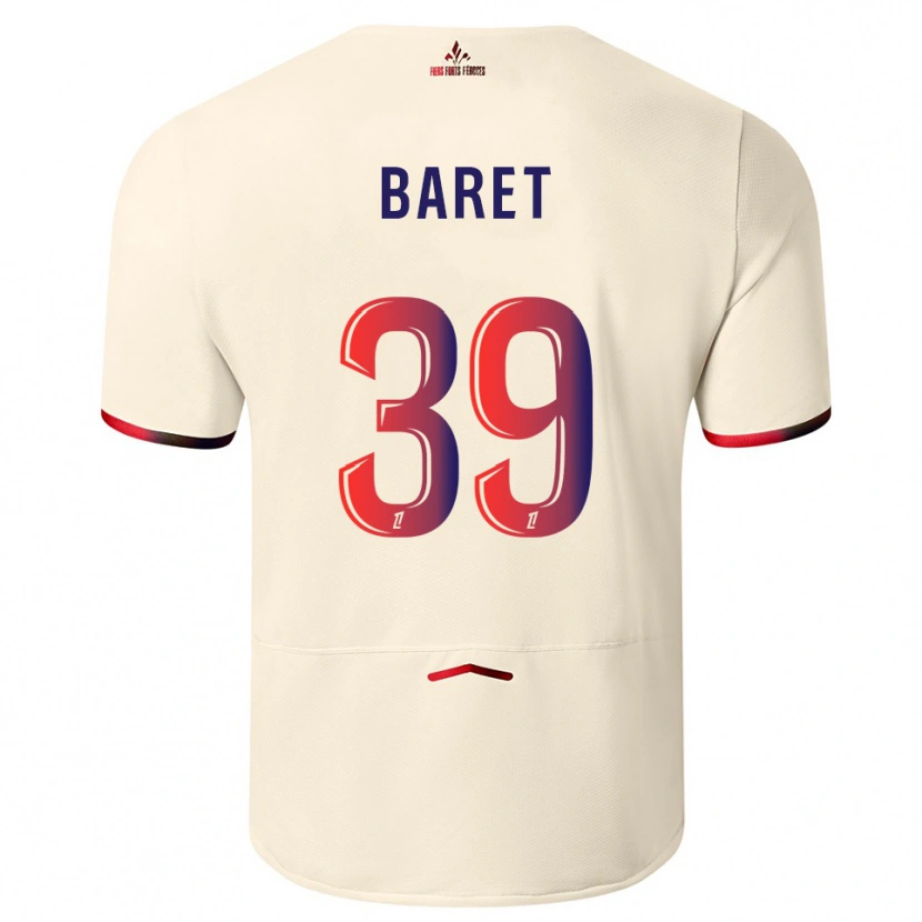 Danxen Homme Maillot Lilian Baret #39 Blanc Cassé Rouge Tenues Extérieur 2025/26 T-Shirt