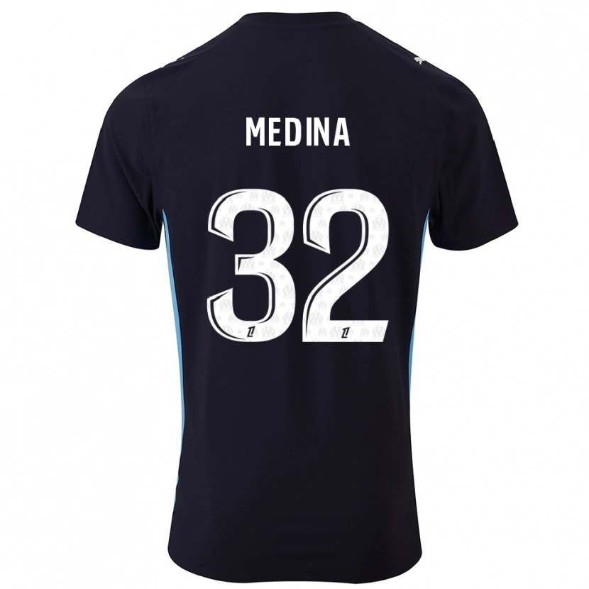 Danxen Homme Maillot Facundo Medina #32 Noir Bleu Ciel Tenues Extérieur 2025/26 T-Shirt