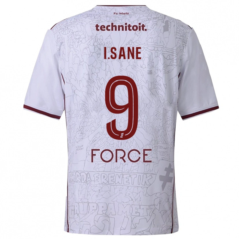 Danxen Homme Maillot Ibou Sané #9 Blanc Bourgogne Tenues Extérieur 2025/26 T-Shirt
