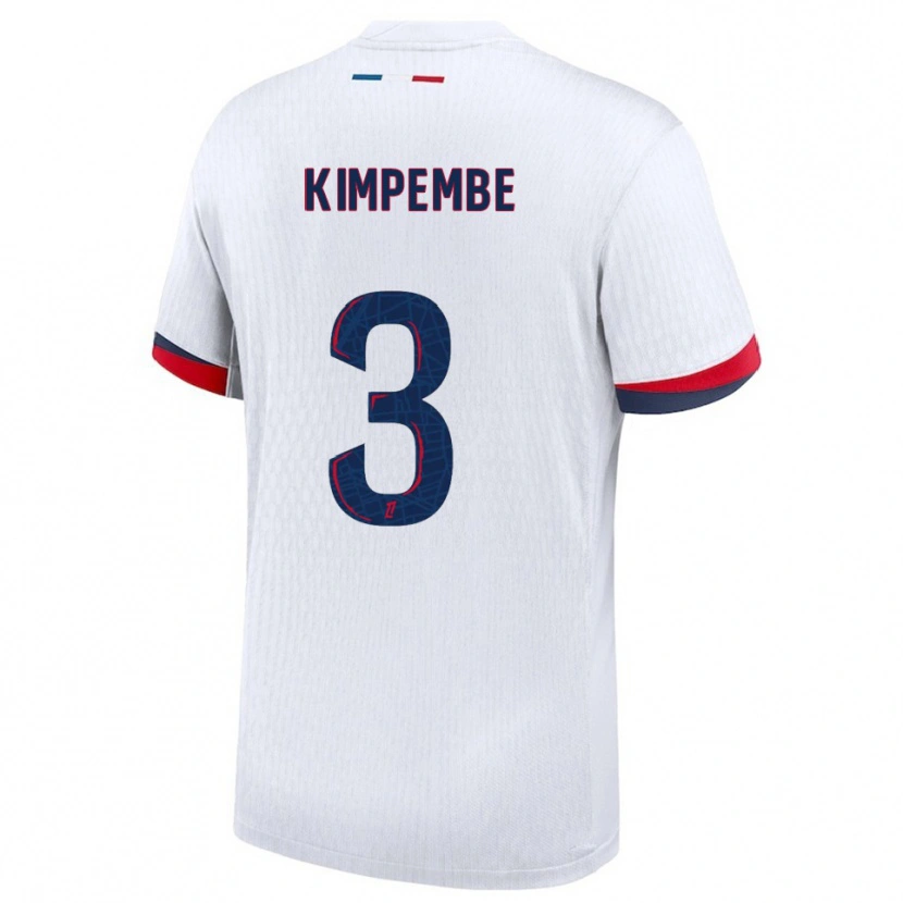 Danxen Homme Maillot Presnel Kimpembe #3 Blanc Rouge Tenues Extérieur 2025/26 T-Shirt
