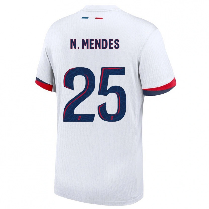 Danxen Homme Maillot Nuno Mendes #25 Blanc Rouge Tenues Extérieur 2025/26 T-Shirt