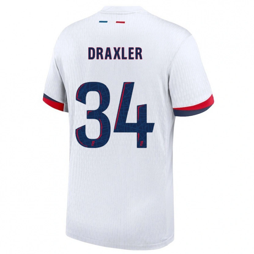 Danxen Homme Maillot Julian Draxler #34 Blanc Rouge Tenues Extérieur 2025/26 T-Shirt