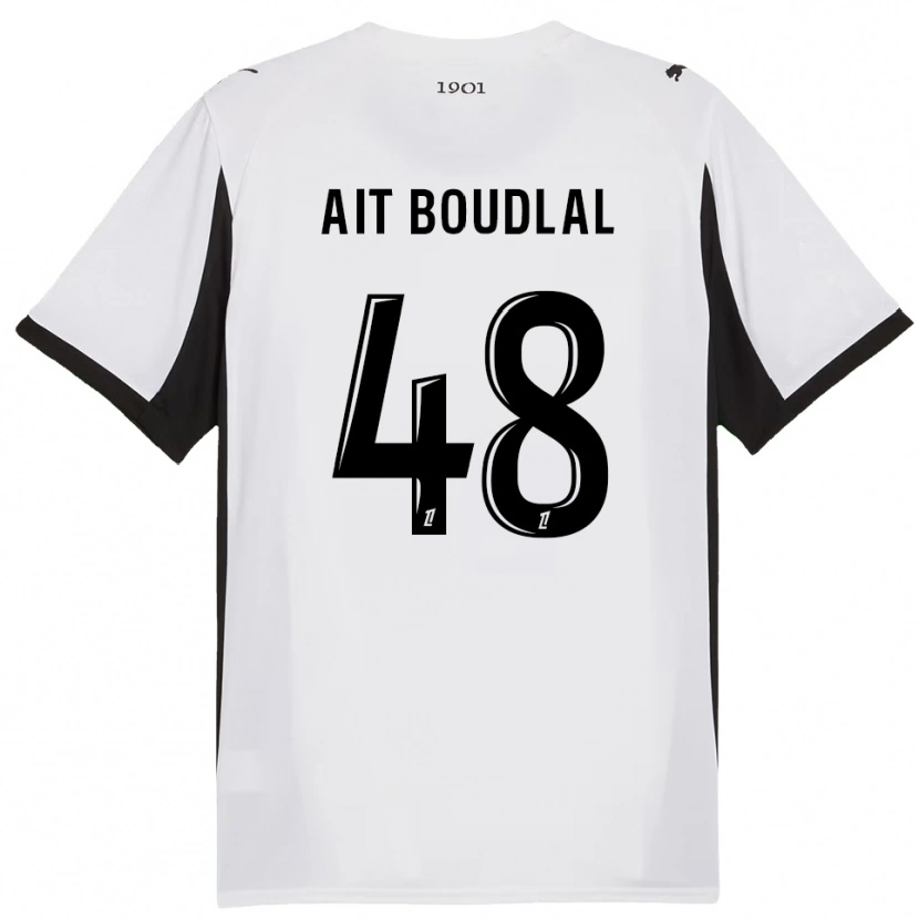 Danxen Homme Maillot Abdelhamid Ait Boudlal #48 Blanc Noir Tenues Extérieur 2025/26 T-Shirt
