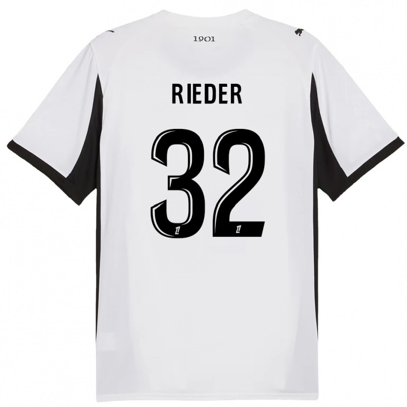 Danxen Homme Maillot Fabian Rieder #32 Blanc Noir Tenues Extérieur 2025/26 T-Shirt