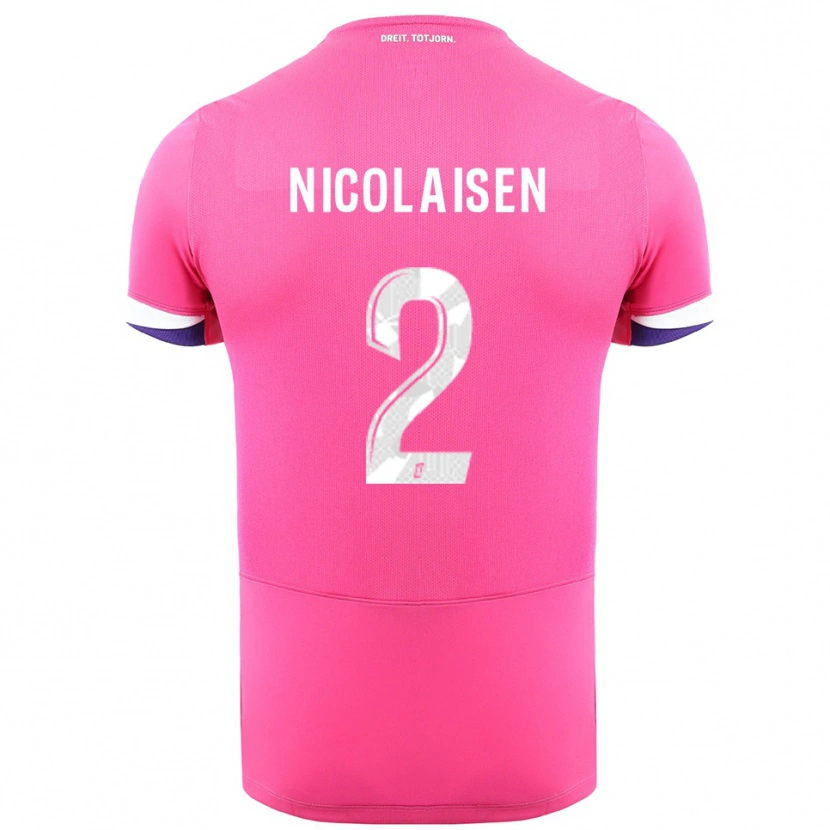 Danxen Homme Maillot Rasmus Nicolaisen #2 Rose Blanc Tenues Extérieur 2025/26 T-Shirt