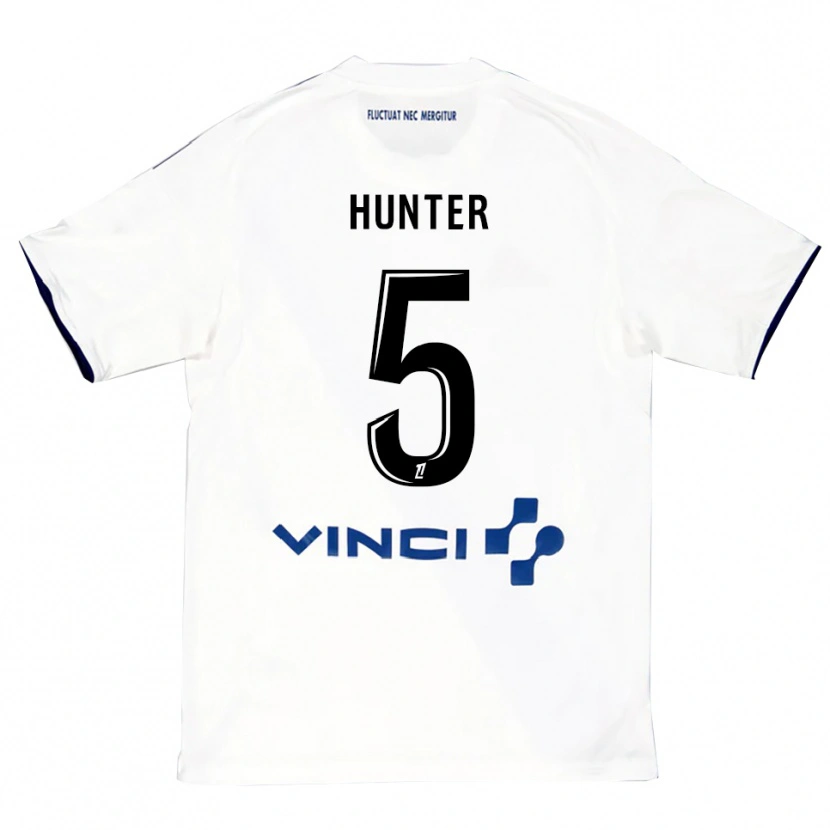 Danxen Homme Maillot Sarah Hunter #5 Blanc Bleu Tenues Extérieur 2025/26 T-Shirt