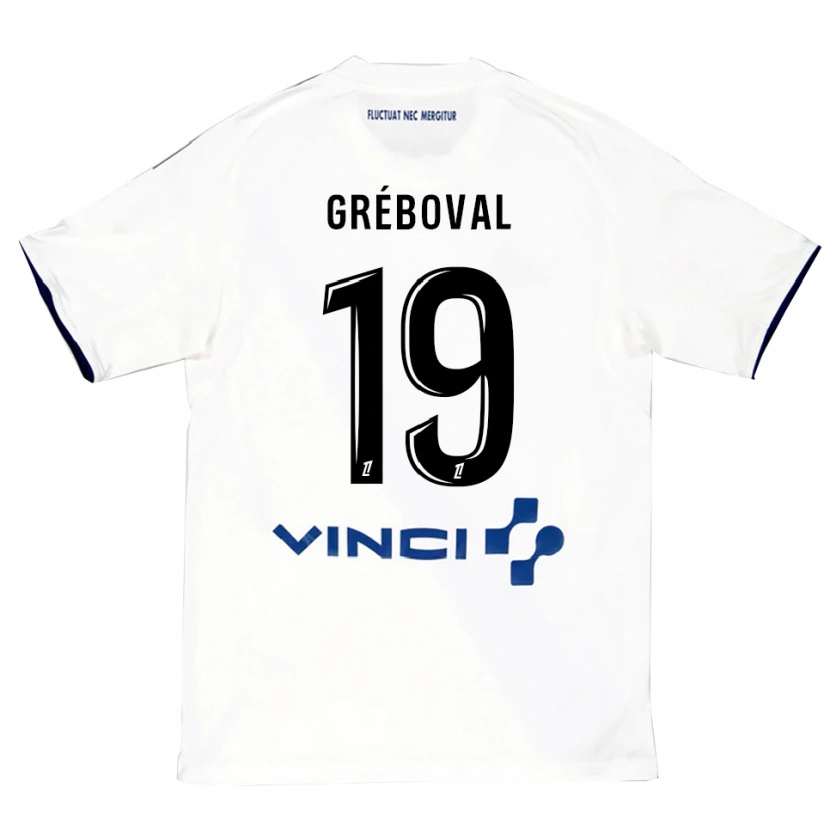 Danxen Homme Maillot Théa Gréboval #19 Blanc Bleu Tenues Extérieur 2025/26 T-Shirt