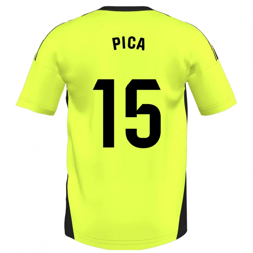 Danxen Homme Maillot Adrián Pica #15 Jaune Fluorescent Tenues Extérieur 2025/26 T-Shirt
