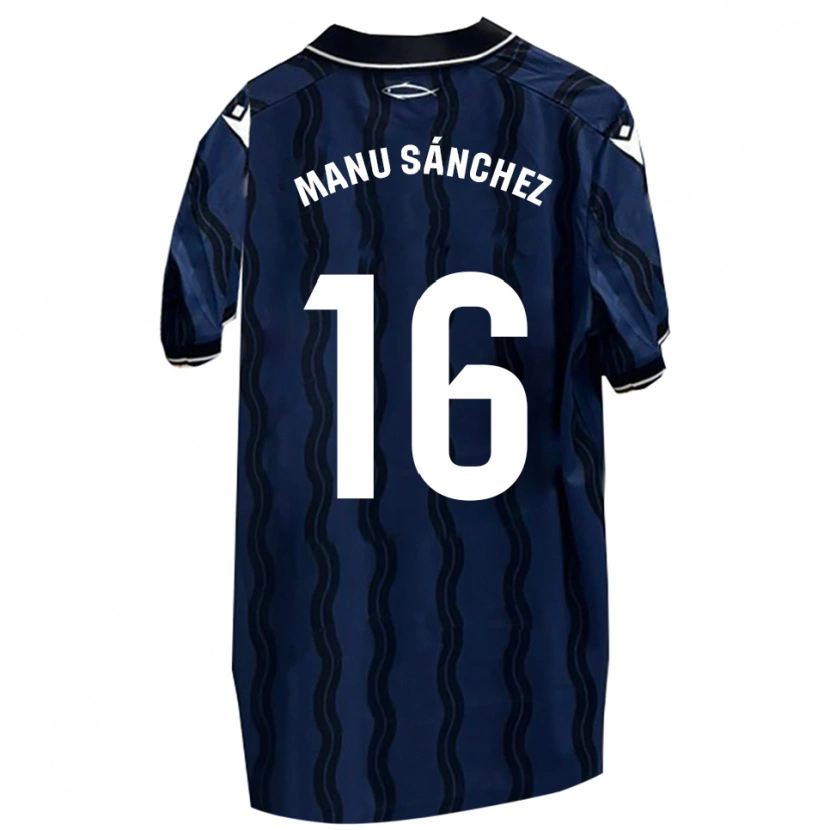 Danxen Homme Maillot Manu Sánchez #16 Bleu Foncé Noir Tenues Extérieur 2025/26 T-Shirt