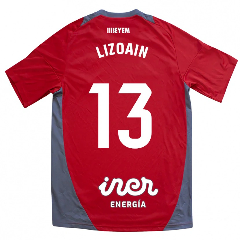 Danxen Homme Maillot Raúl Lizoain #13 Rouge Gris Tenues Extérieur 2025/26 T-Shirt