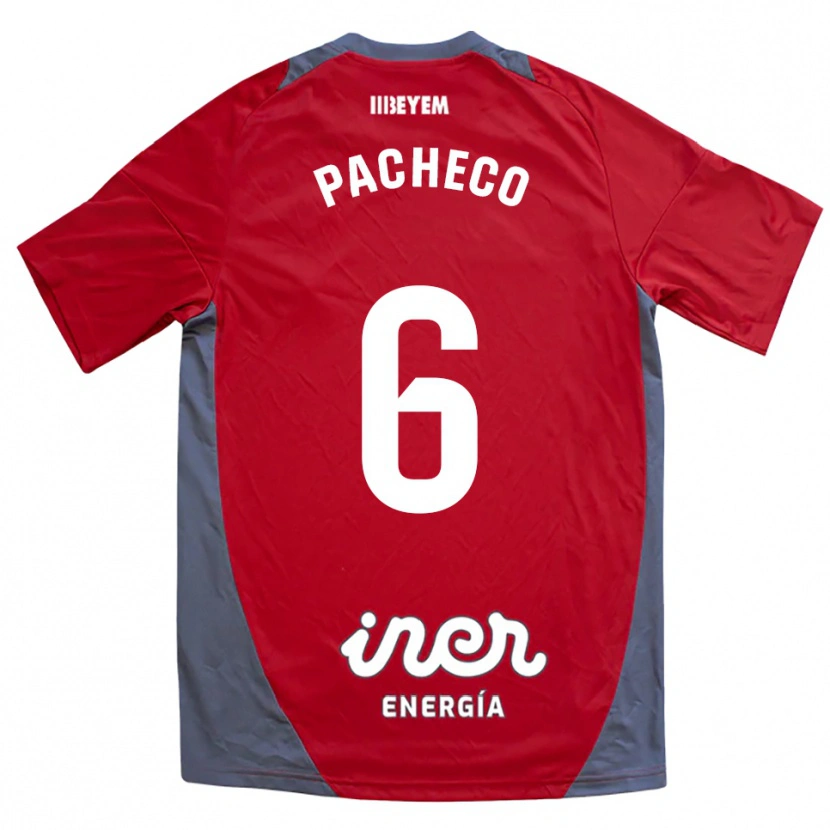 Danxen Homme Maillot Antonio Pacheco #6 Rouge Gris Tenues Extérieur 2025/26 T-Shirt