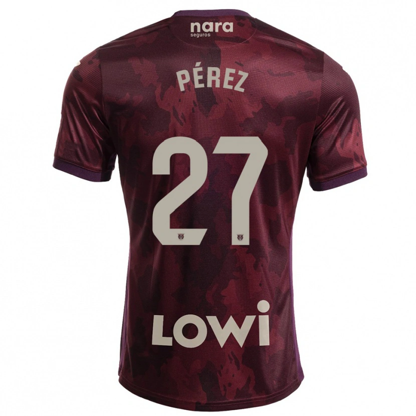 Danxen Homme Maillot Noé Pérez #27 Bourgogne Blanc Tenues Extérieur 2025/26 T-Shirt