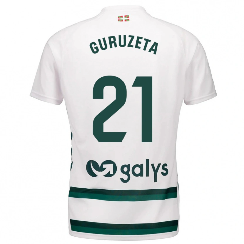 Danxen Homme Maillot Jon Guruzeta #21 Blanc Vert Tenues Extérieur 2025/26 T-Shirt
