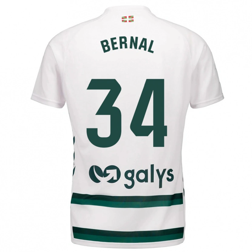 Danxen Homme Maillot Unax Bernal #34 Blanc Vert Tenues Extérieur 2025/26 T-Shirt
