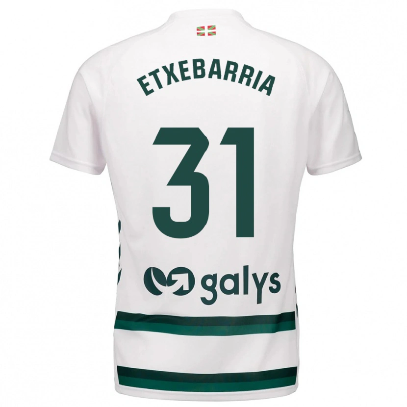 Danxen Homme Maillot Ekain Etxebarria #31 Blanc Vert Tenues Extérieur 2025/26 T-Shirt