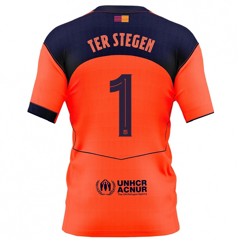 Danxen Homme Maillot Marc-André Ter Stegen #1 Orange Marine Troisieme 2025/26 T-Shirt