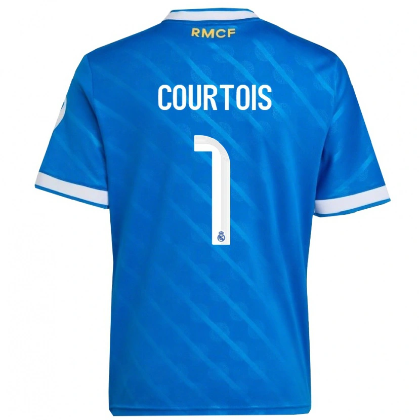 Danxen Homme Maillot Thibaut Courtois #1 Bleu Blanc Troisieme 2025/26 T-Shirt