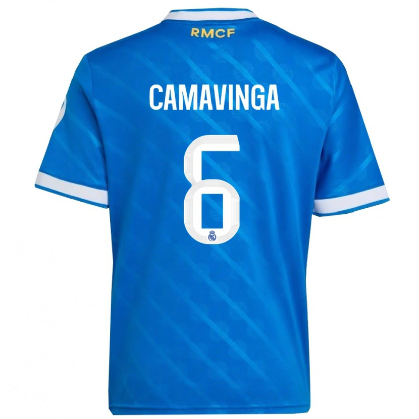 Danxen Homme Maillot Eduardo Camavinga #6 Bleu Blanc Troisieme 2025/26 T-Shirt