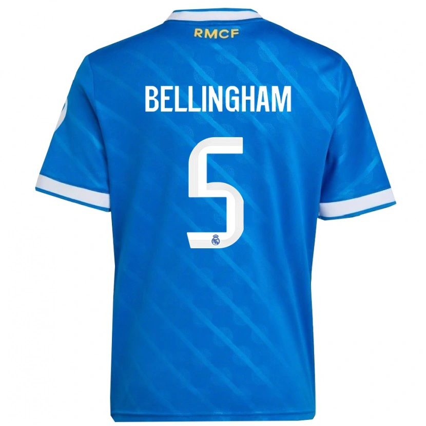 Danxen Homme Maillot Jude Bellingham #5 Bleu Blanc Troisieme 2025/26 T-Shirt