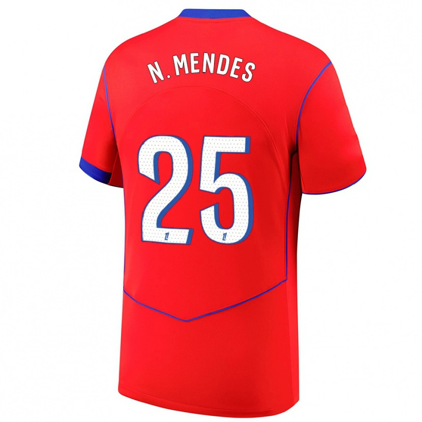 Danxen Homme Maillot Nuno Mendes #25 Rouge Bleu Blanc Troisieme 2025/26 T-Shirt