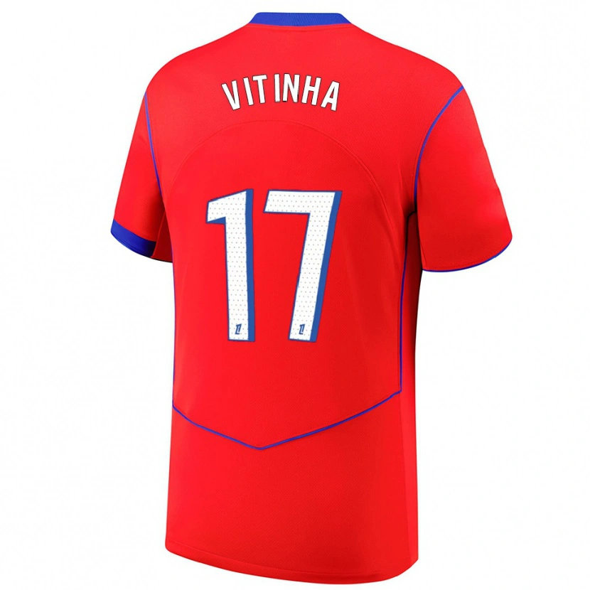 Danxen Homme Maillot Vitinha #17 Rouge Bleu Blanc Troisieme 2025/26 T-Shirt