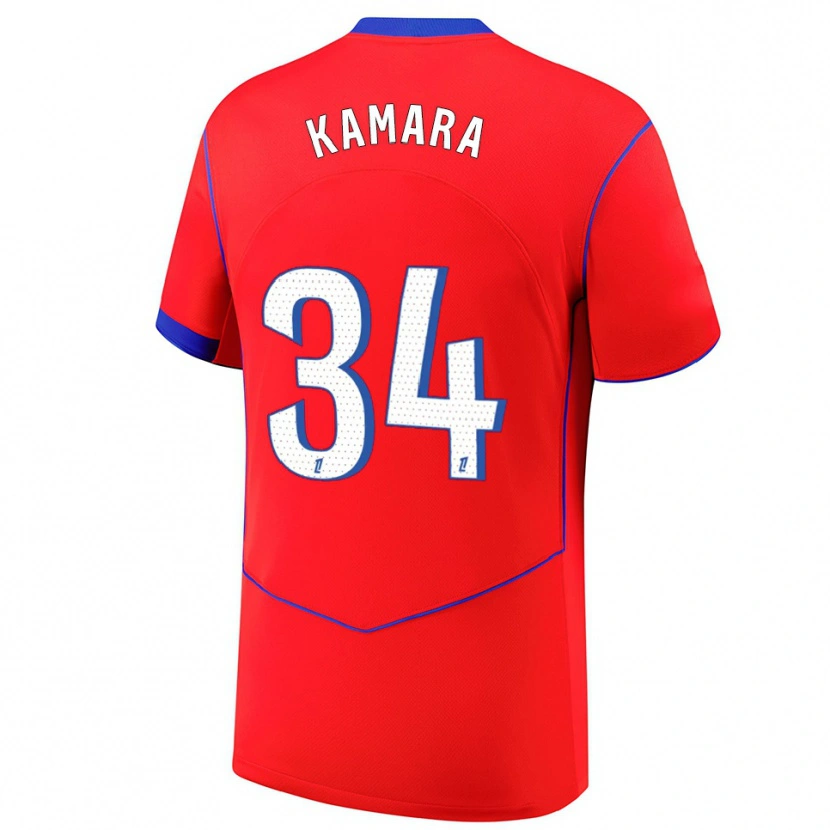 Danxen Homme Maillot Noham Kamara #34 Rouge Bleu Blanc Troisieme 2025/26 T-Shirt