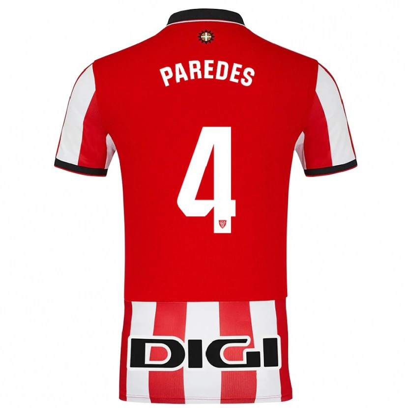 Danxen Femme Maillot Aitor Paredes #4 Rouge Blanc Tenues Domicile 2025/26 T-Shirt
