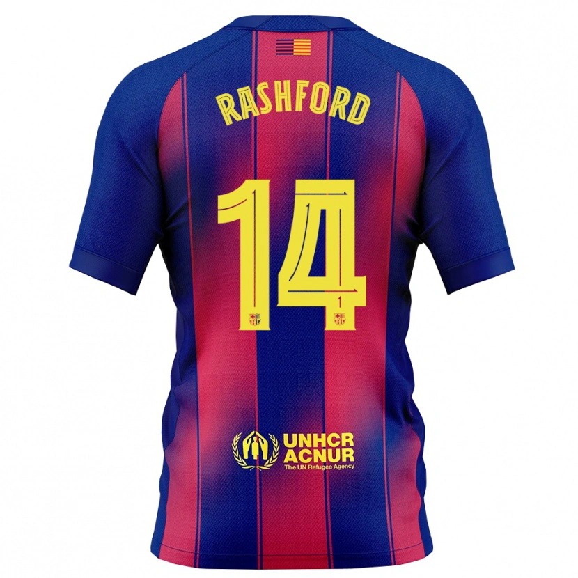 Danxen Femme Maillot Marcus Rashford #14 Bleu Rouge Tenues Domicile 2025/26 T-Shirt