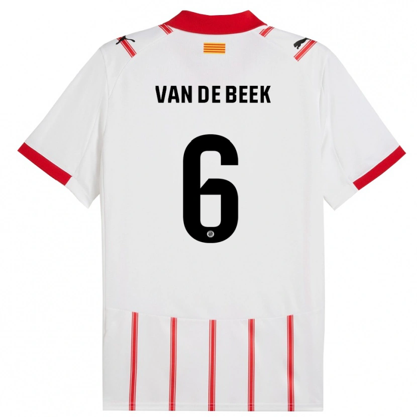 Danxen Femme Maillot Donny Van De Beek #6 Blanc Rouge Tenues Domicile 2025/26 T-Shirt