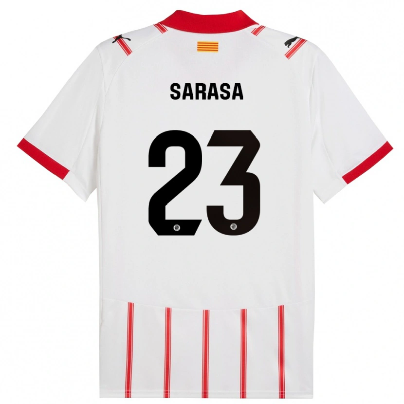 Danxen Femme Maillot Javi Sarasa #23 Blanc Rouge Tenues Domicile 2025/26 T-Shirt