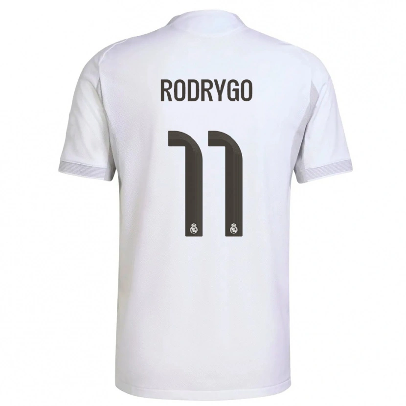 Danxen Femme Maillot Rodrygo #11 Blanc Jaune Tenues Domicile 2025/26 T-Shirt