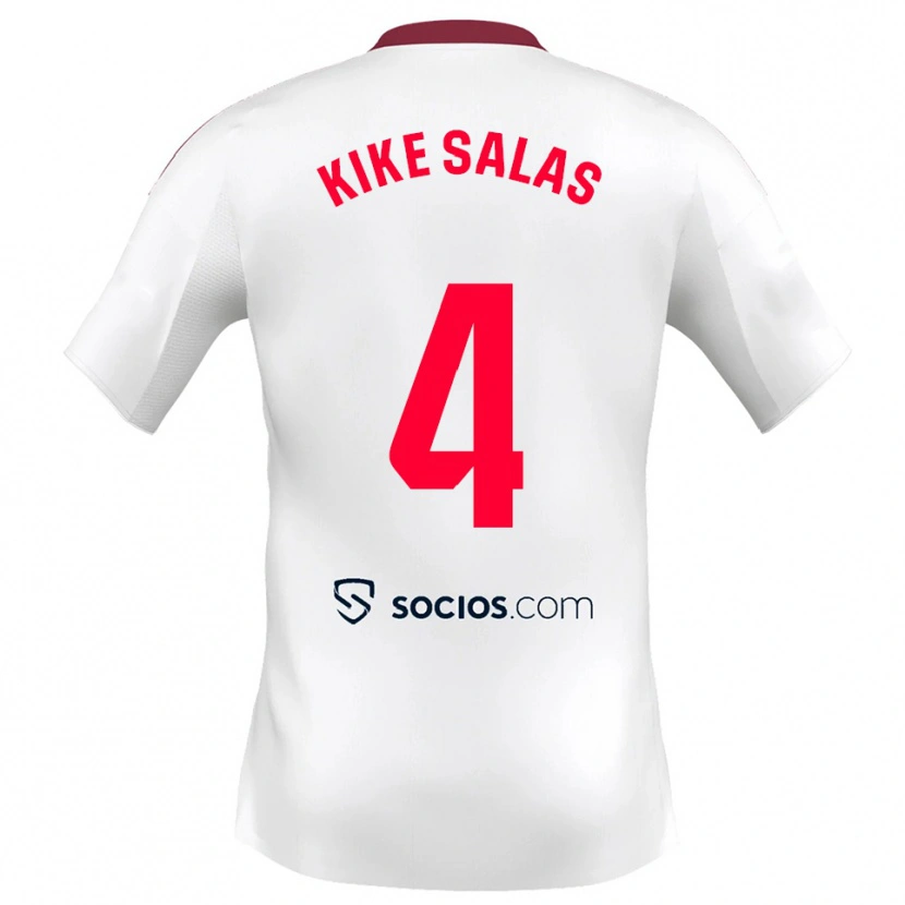 Danxen Femme Maillot Kike Salas #4 Blanc Rouge Tenues Domicile 2025/26 T-Shirt