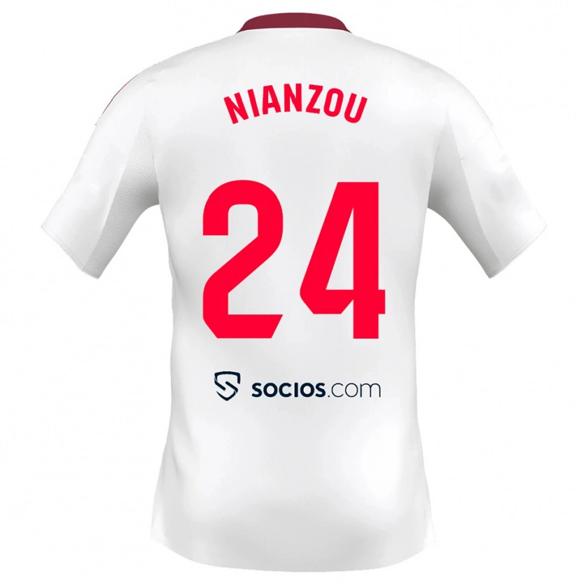 Danxen Femme Maillot Tanguy Nianzou #24 Blanc Rouge Tenues Domicile 2025/26 T-Shirt