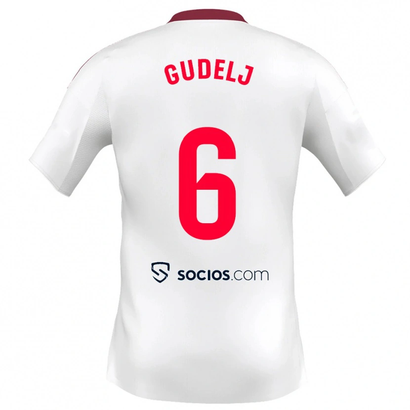 Danxen Femme Maillot Nemanja Gudelj #6 Blanc Rouge Tenues Domicile 2025/26 T-Shirt